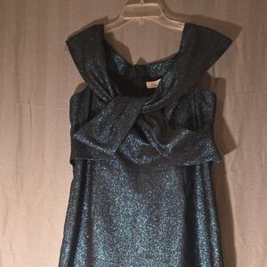Teri Jon Strapless Glitter Dress in Black and Blue